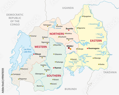 rwanda administrative and political vector map