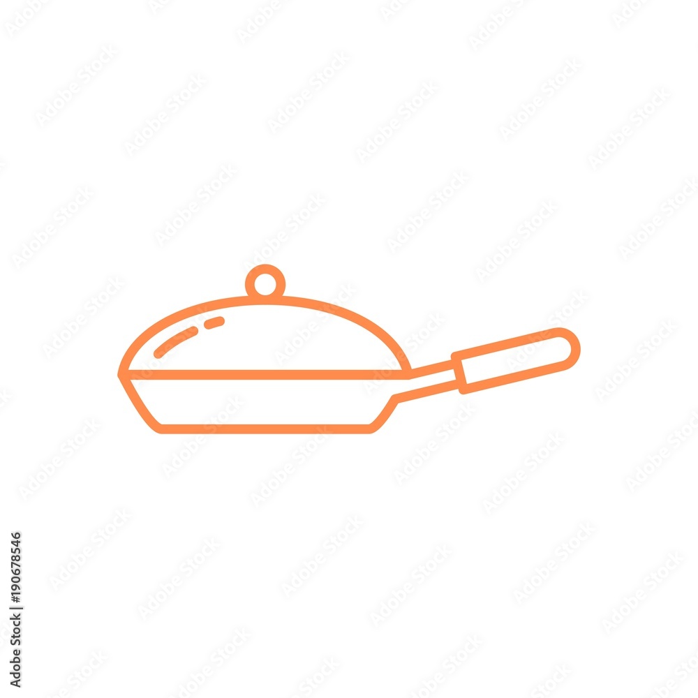 Frying Pan with Cover icon. Kitchen appliances for cooking Illustration. Simple thin line style symbol.
