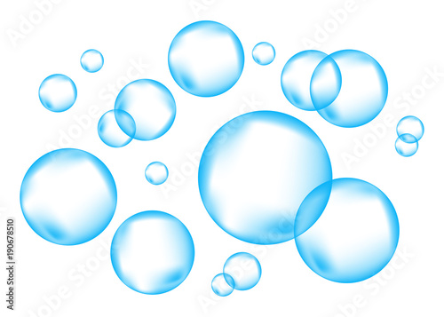  Blue fizzing air bubbles on transparent background.