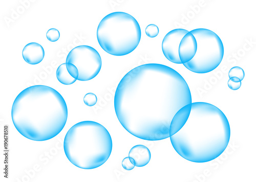  Blue fizzing air bubbles on transparent  background.