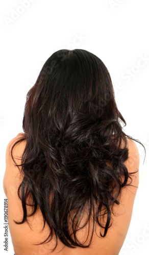 long wavy black hair back view