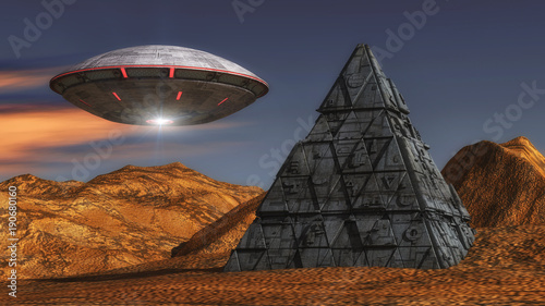 3D render. Alien spaceship UFO concept