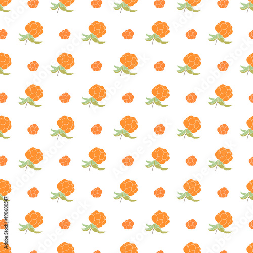 Cloudberry. Seamless pattern with berries. Vector illustration.