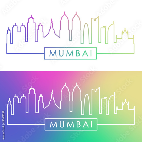 Mumbai skyline. Colorful linear style. Editable vector file.