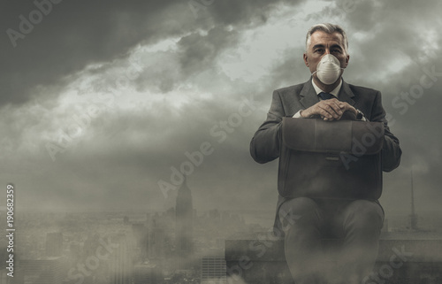 Plakat Businessman and polluted city