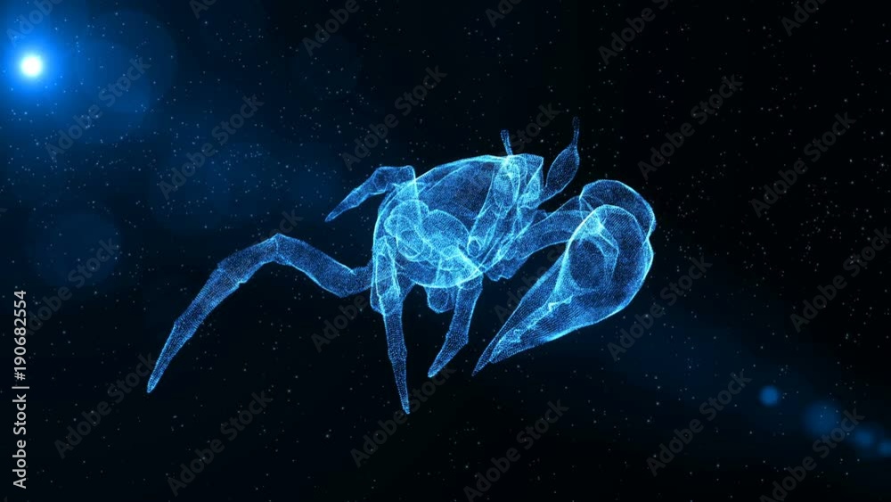 Glowing Crab, abstract sea animal walking through particles, fantasy 3D animation Glowing Crab, abstract sea animal walking through particles, fantasy 3D animation