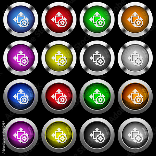 Size settings white icons in round glossy buttons on black background
