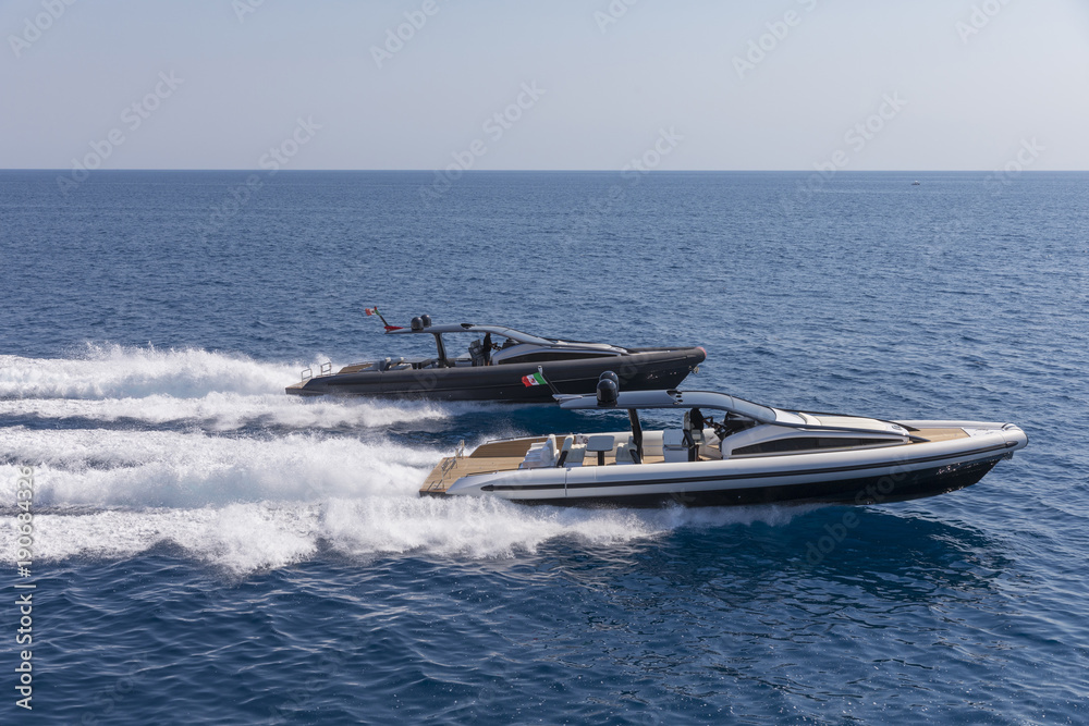 two motor boat in navigation, ribs inflatable