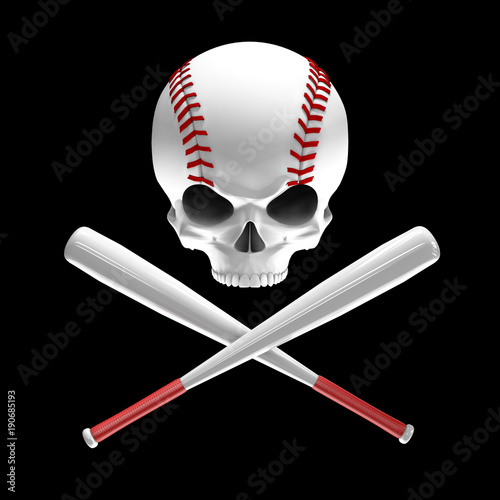 Canvas Print Baseball skull and bats / 3D illustration of skull shaped baseball with crossed