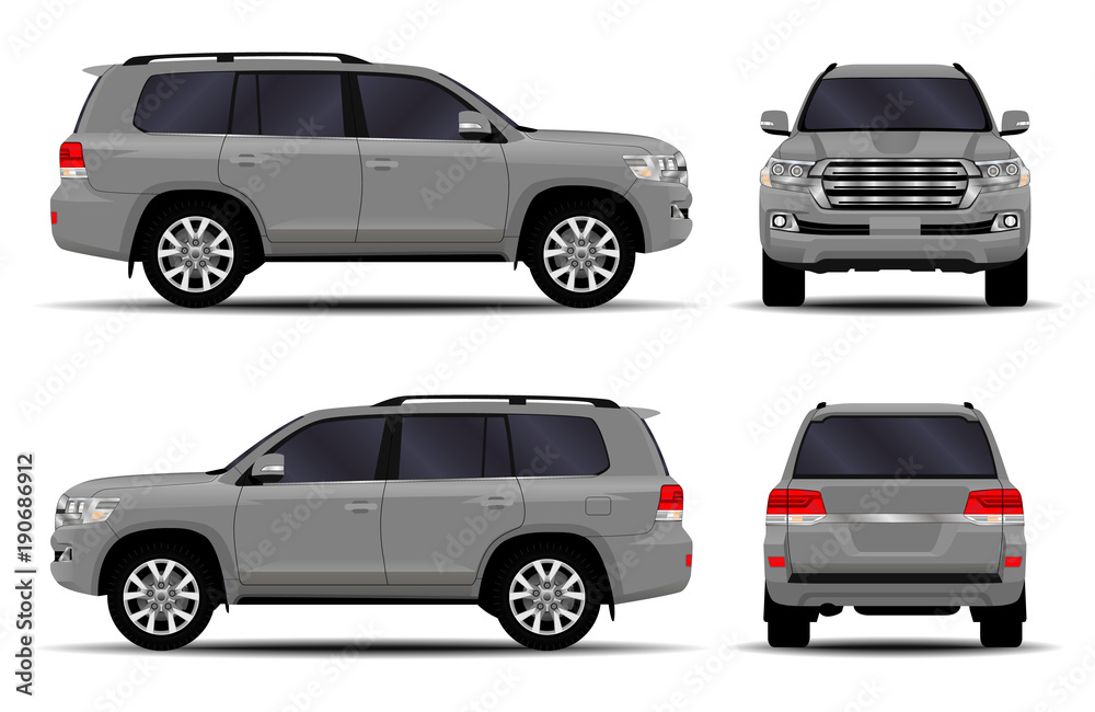 realistic SUV car. front view; side view; back view.