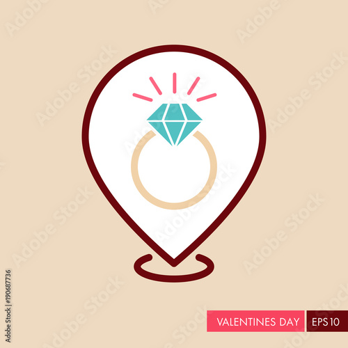 Free Download Wedding ring with a diamond pin map icon - GFXLoad