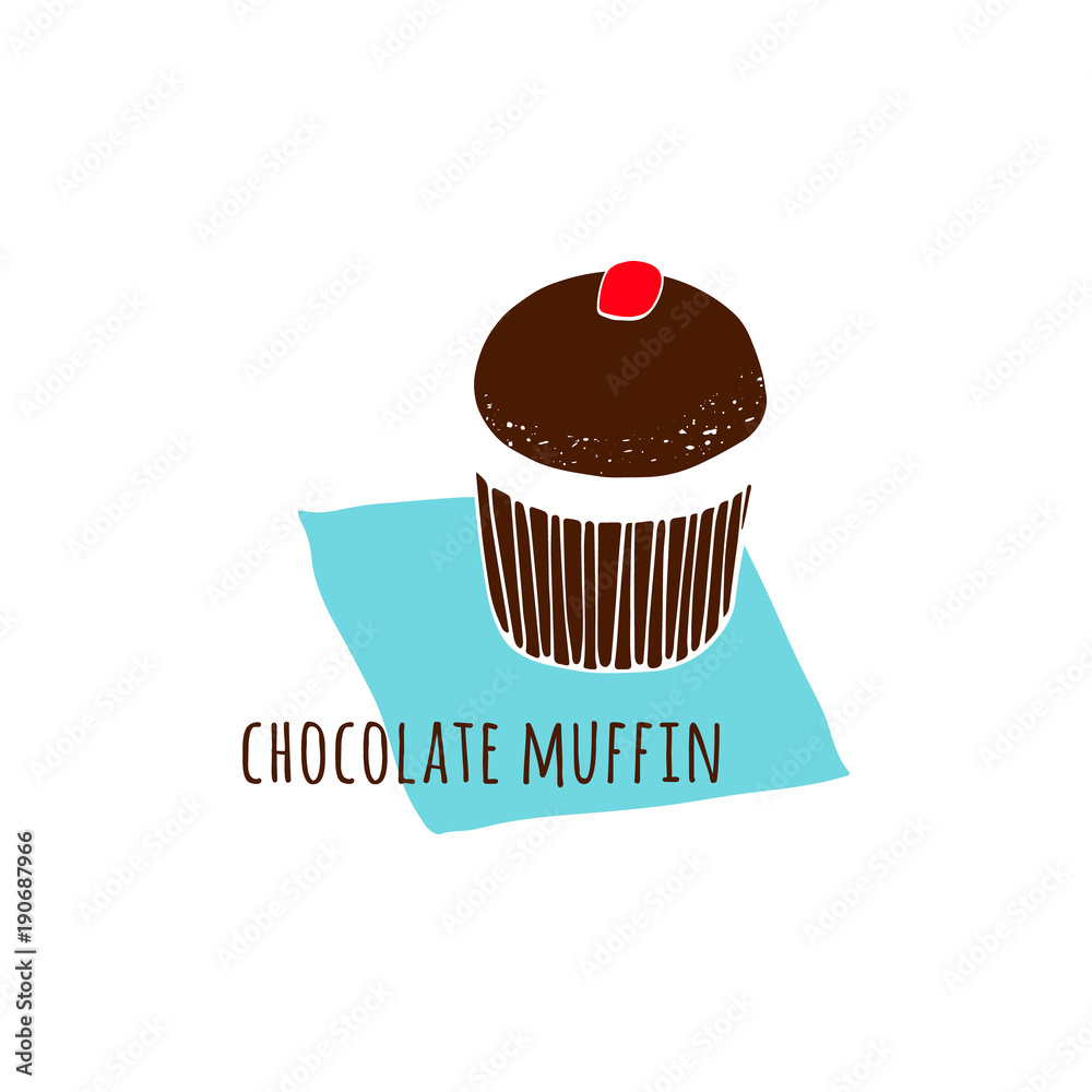 Chocolate muffin, cake, cupcake. Hand drawn Vector Illustration. Chocolate muffin, cake, cupcake. Hand drawn Vector Illustration.