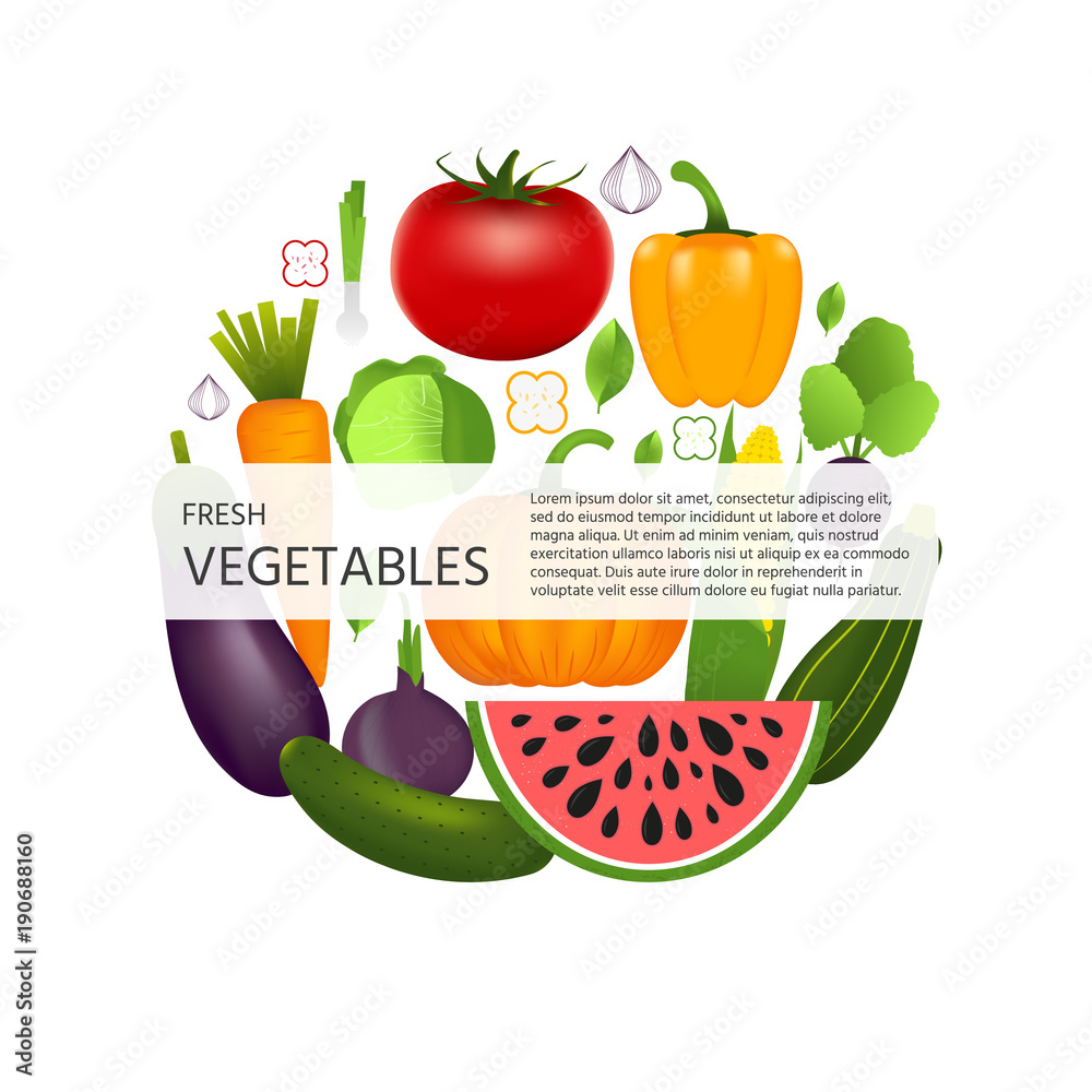 Collection of realistic healthy vegetables such as: carrot, tom Collection of realistic healthy vegetables such as: carrot, tom