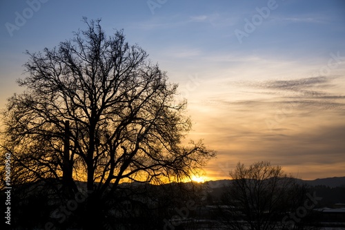 Sunrise and sunset over the buildings in the city. Slovakia 