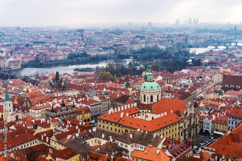Prague panoremic view from St Vitus cathedral in Prague, Panorama of the Old town architecture in Praha, Czech Republic