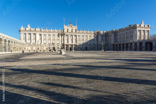 Beautiful view of the facade of the Royal Palace of Madrid, Spain
