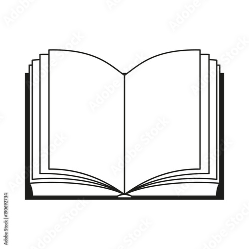 Open book. vector black and white icon.