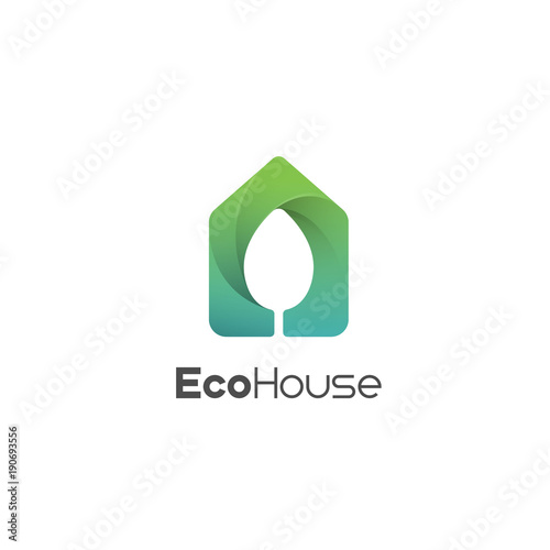 Eco House Logo (Simple House Icon & Leaf)