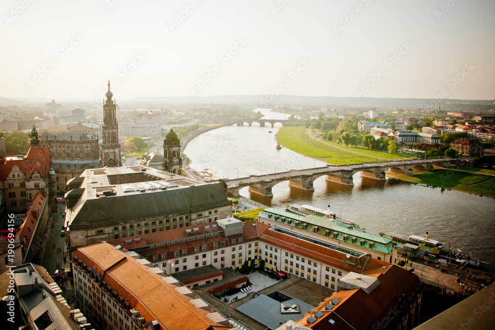 Obraz premium panoramic view over cityscape of Dresden, Germany with river Elbe