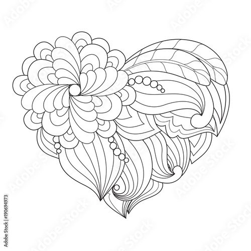 The  drawn  heart with flowers and plants for Valentine's Day or weddings