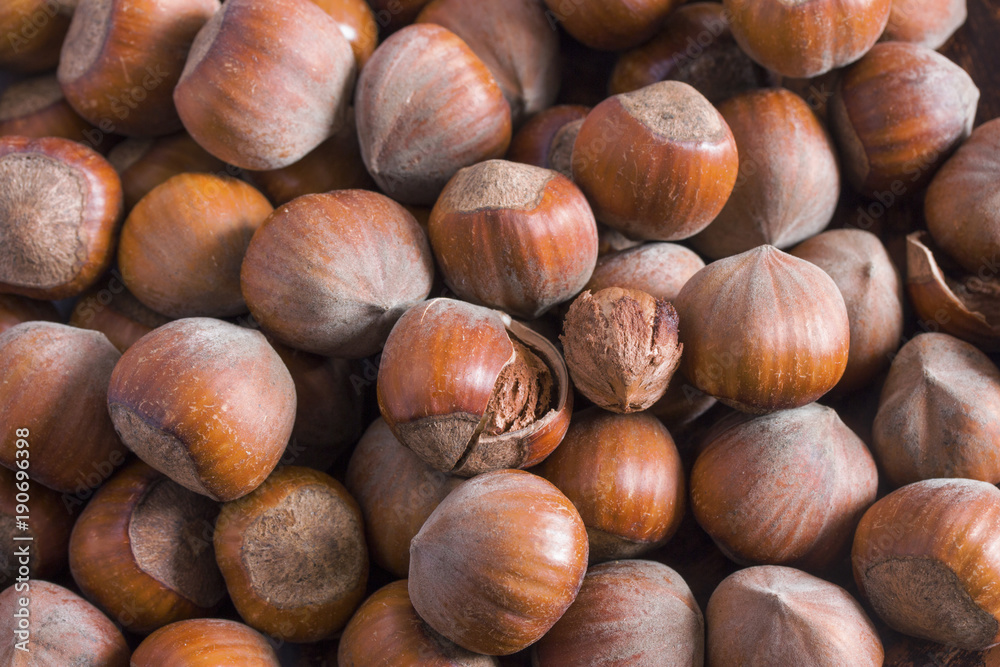 many large large hazelnuts are piled over many large large hazelnuts are piled over