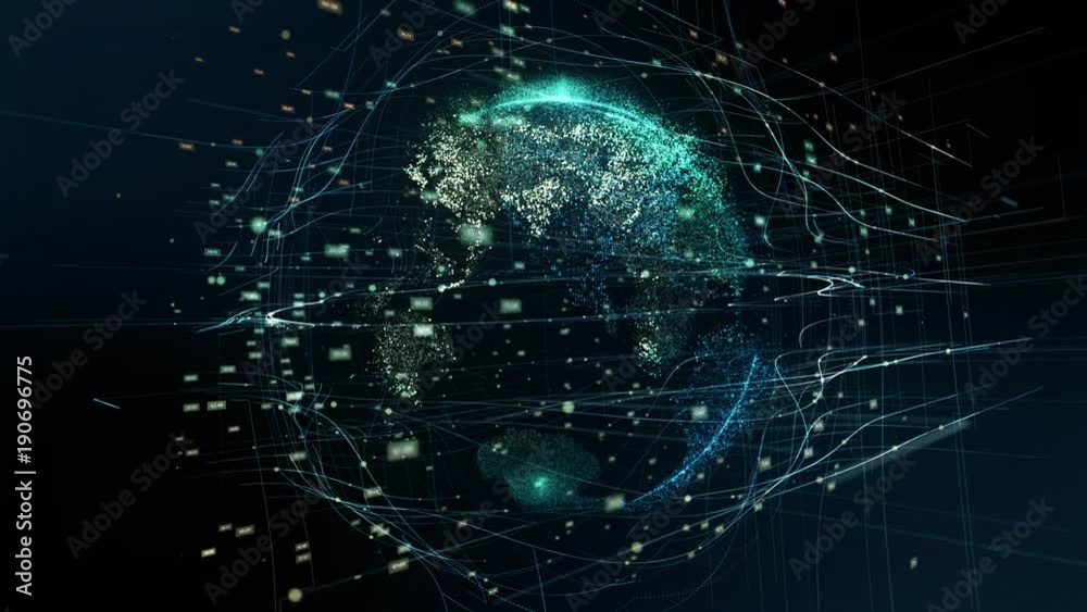 Digital animation of Global world hologram. Holographic rendering Earth. illustration of business processes and communications, technology, connection