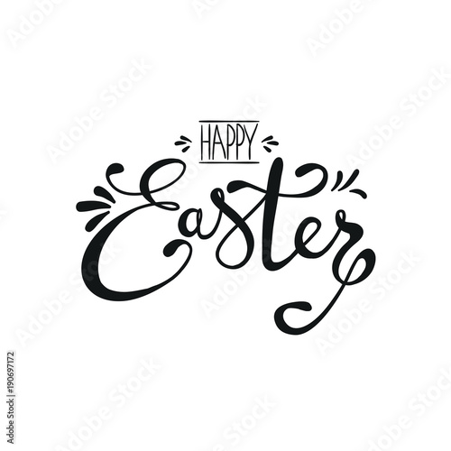 Vector happy Easter logotype. Line art style. Isolated on white background. Black and white.