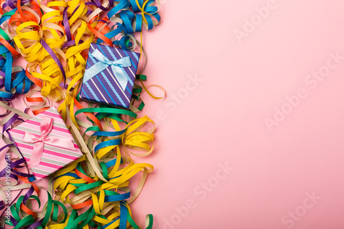 Party festive background with confetti. Copy space