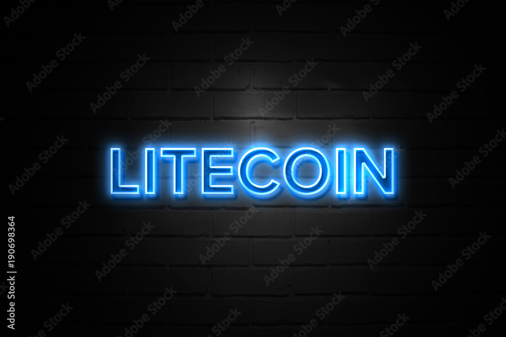 Litecoin neon Sign on brickwall Litecoin neon Sign on brickwall
