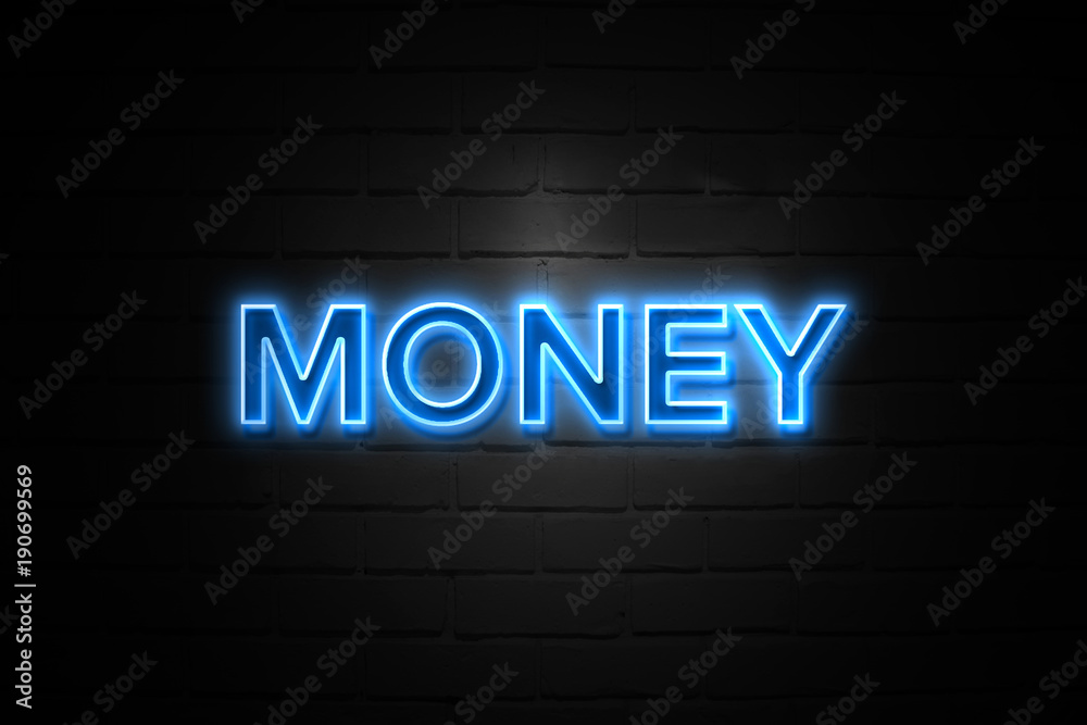Money neon Sign on brickwall