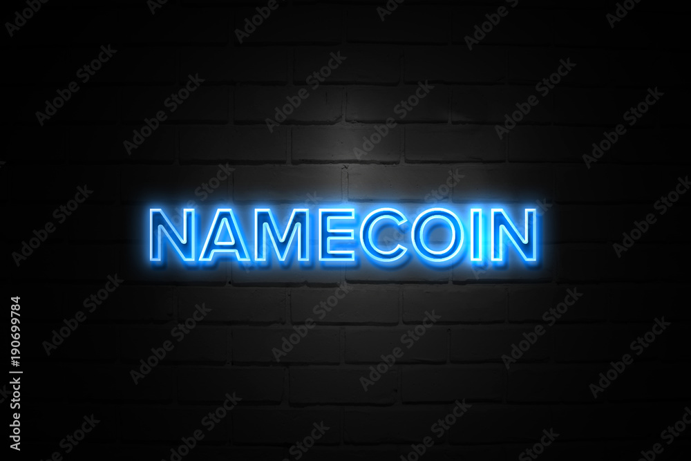 Namecoin neon Sign on brickwall