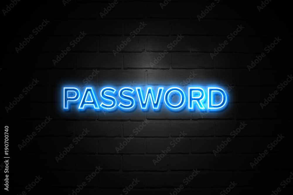 Password neon Sign on brickwall Password neon Sign on brickwall