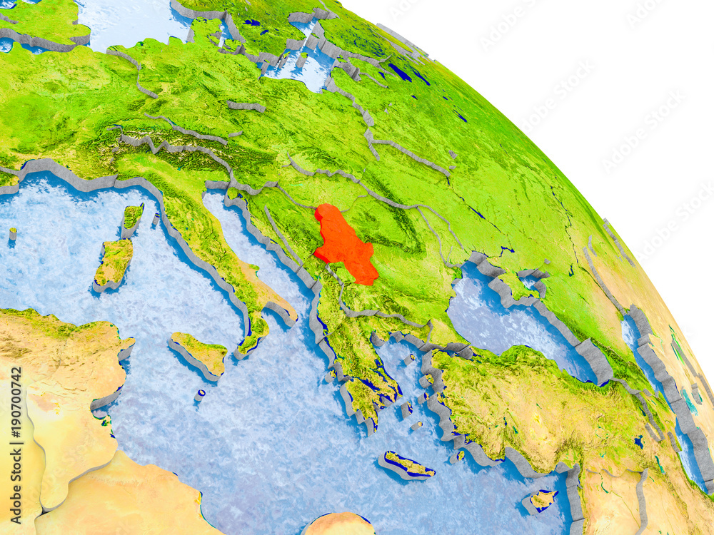 Serbia in red model of Earth