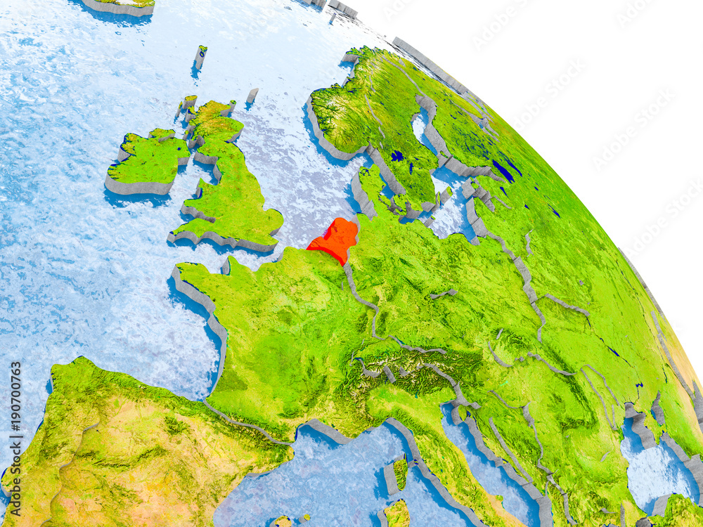 Netherlands in red model of Earth