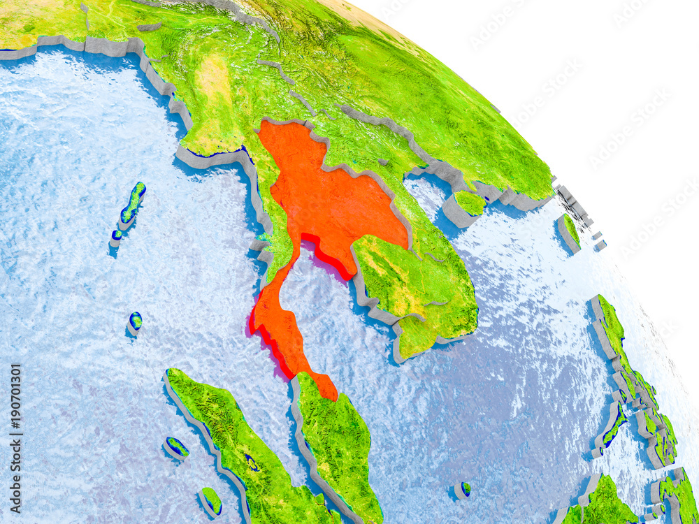 Thailand in red model of Earth
