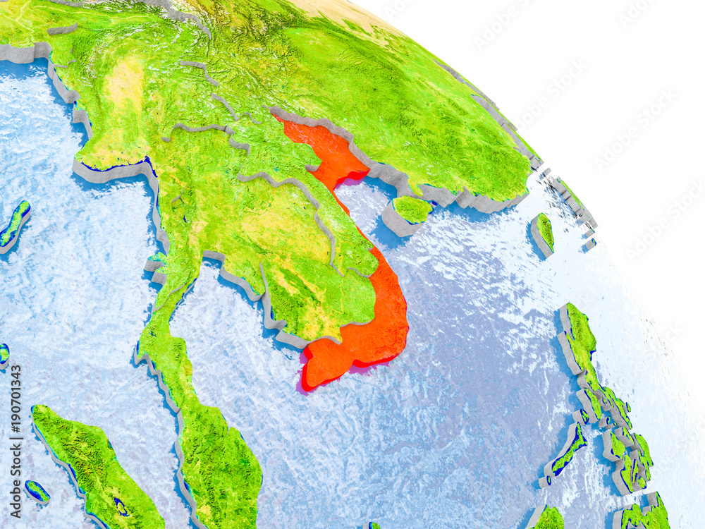 Vietnam in red model of Earth