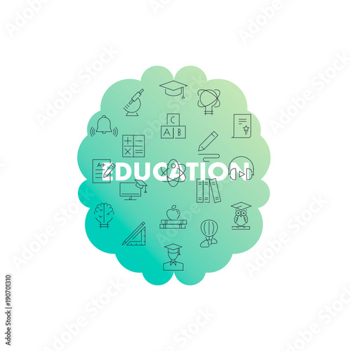 Line icons in brain shape. Education photo