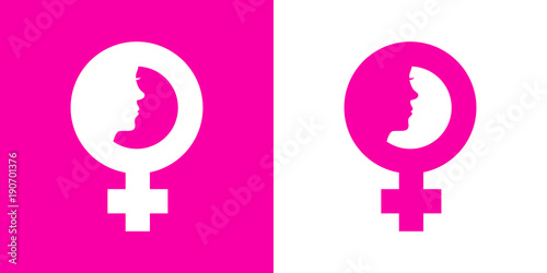 Icono plano simbolo femenino con cara de mujer rosa y blanco