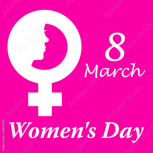 Icono plano 8 March y simbolo femenino con cara mujer y Women s Day y fondo rosa