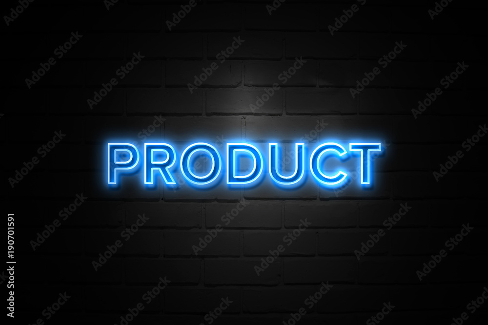 Product neon Sign on brickwall