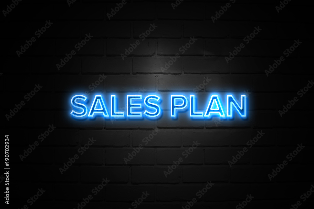 Sales Plan neon Sign on brickwall Sales Plan neon Sign on brickwall