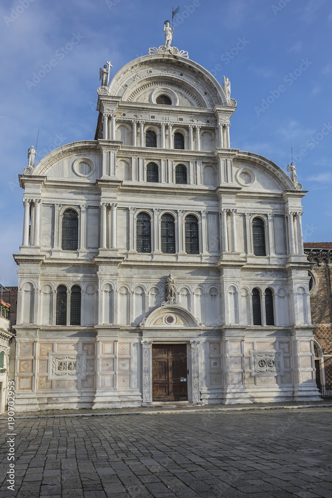 View of Church of San Zaccaria, named for father of St. John the Baptist - St. Zacharias (San Zaccaria). Current St. Zacharias Church was built between years 1444 and 1515. Venice, Italy.