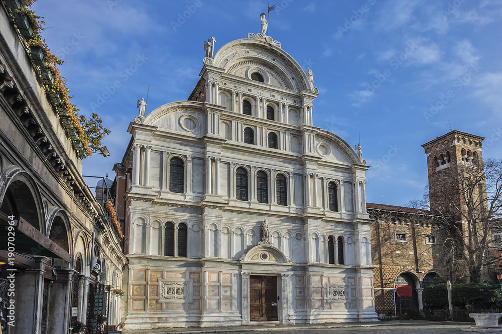 View of Church of San Zaccaria, named for father of St. John the Baptist - St. Zacharias (San Zaccaria). Current St. Zacharias Church was built between years 1444 and 1515. Venice, Italy.