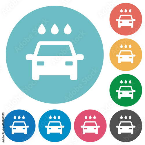 Car wash flat round icons