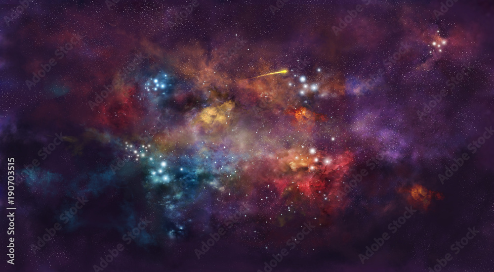Fototapeta premium Space illustration with cosmic color glow and planets
