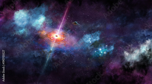 Fototapeta Naklejka Na Ścianę i Meble -  Space illustration with cosmic glow and swirl and planets