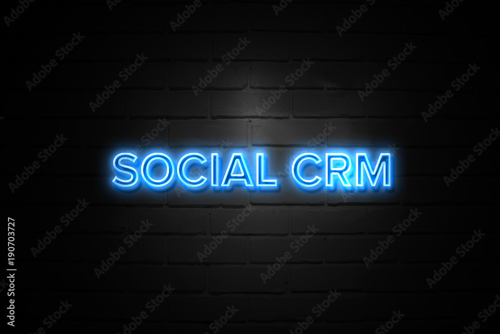 Social Crm neon Sign on brickwall Social Crm neon Sign on brickwall