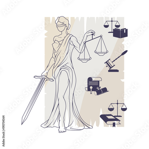 Femida -lady of justice. Lady Lawyer logo. Themis emblem. Law And Order Company Vector Logo Design Template.