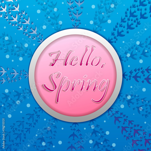 Hello Spring greeting card with colorful hand drawn flowers isolated on background photo