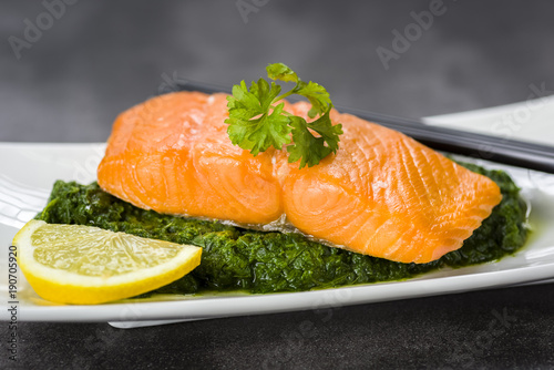 salmon on spinach